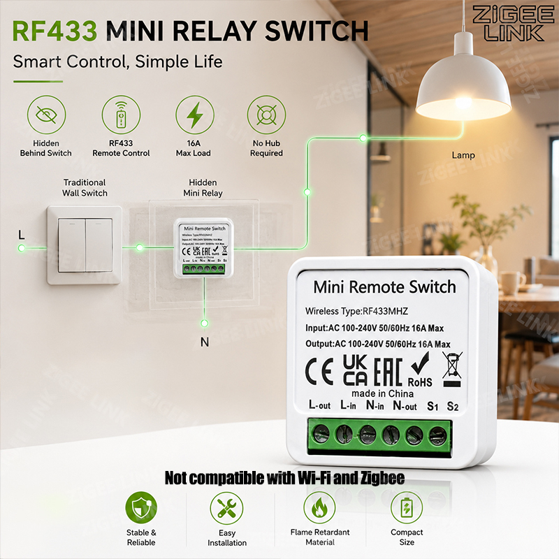 Diy Home Automation System - RF433MHz 16A Mini Smart Relay Ontvanger