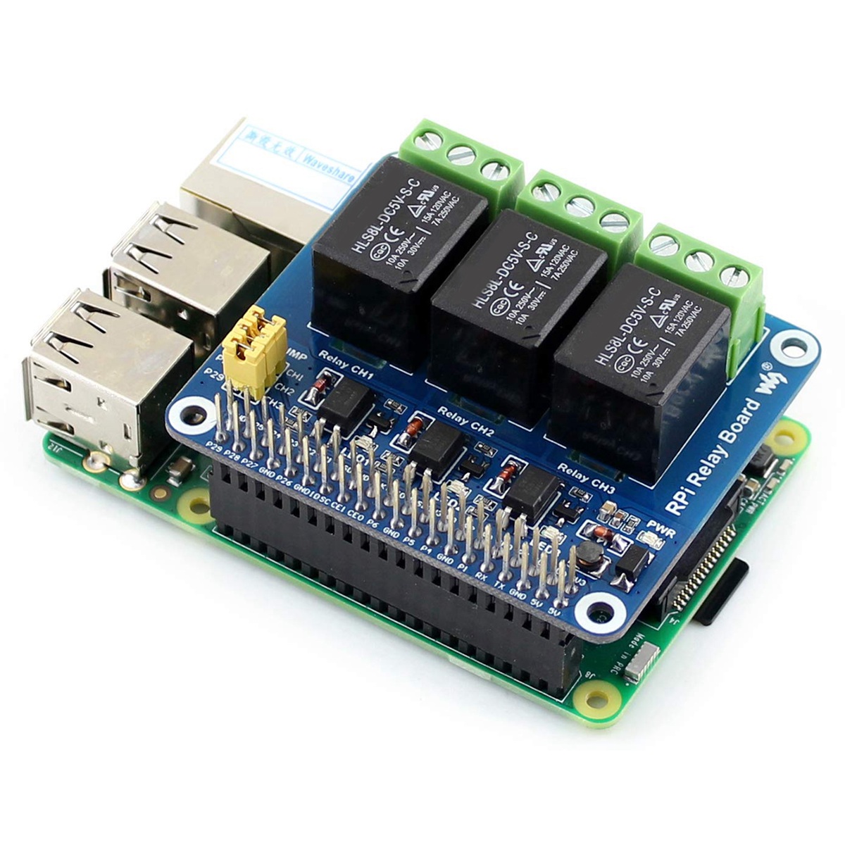 Pi Zero W Board - Waveshare 5V 3-kanaals relaismodule uitbreidingskaart Breakout
