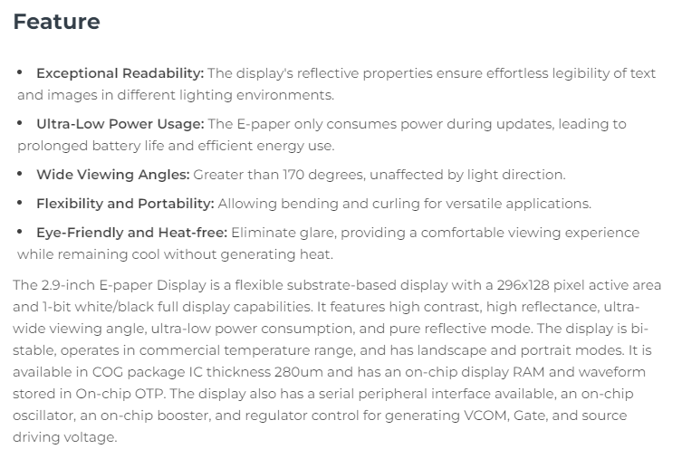Display Epaper 2.9 - 104990852 2,9 inch flexibel monochrome EInk
